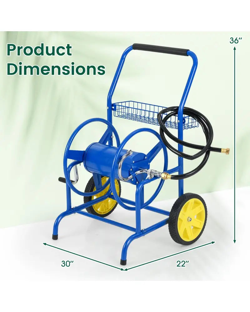Garden Hose Reel Cart with 2 Wheels and Storage Basket-Blue - Blue - Watering & Irrigation