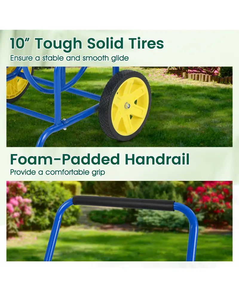 Garden Hose Reel Cart with 2 Wheels and Storage Basket-Blue - Blue - Watering & Irrigation