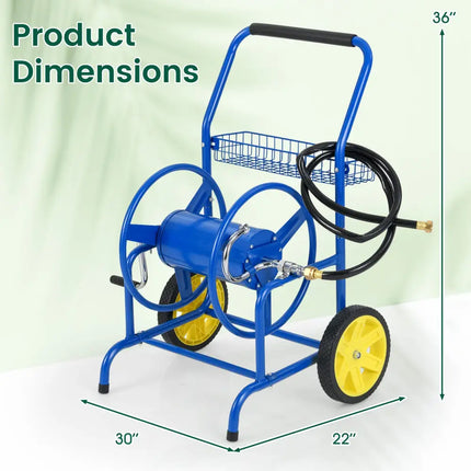 Garden Hose Reel Cart with 2 Wheels and Storage Basket-Blue - Blue - Watering & Irrigation