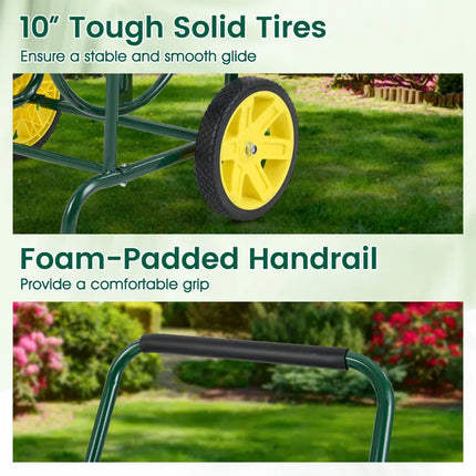 Garden Hose Reel Cart with 2 Wheels and Storage Basket-Green - Green - Watering & Irrigation