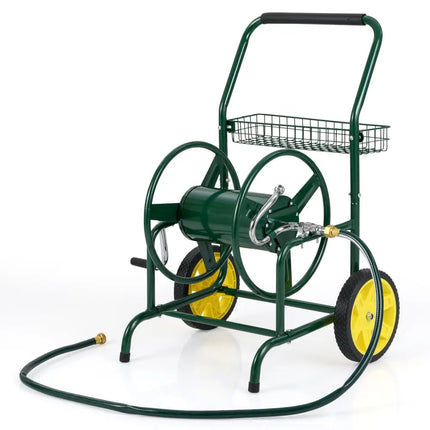 Garden Hose Reel Cart with 2 Wheels and Storage Basket-Green - Green - Watering & Irrigation