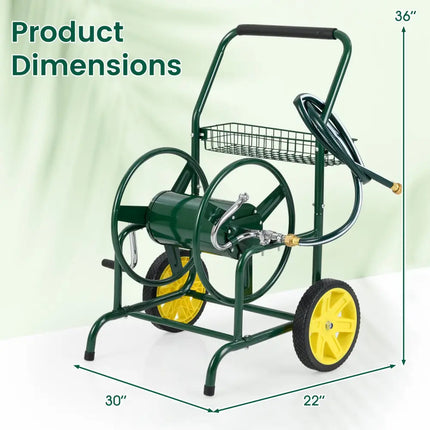 Garden Hose Reel Cart with 2 Wheels and Storage Basket-Green - Green - Watering & Irrigation