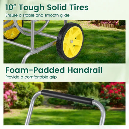 Garden Hose Reel Cart with 2 Wheels and Storage Basket-Silver - Silver - Watering & Irrigation