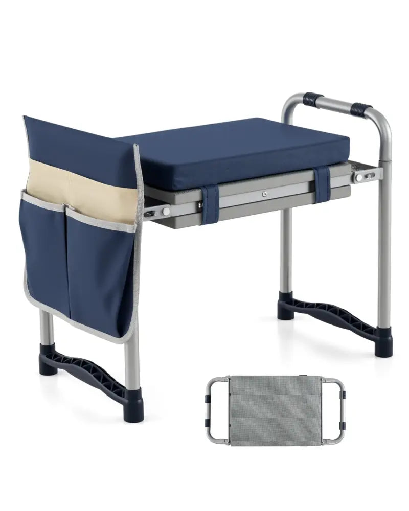 Garden Kneeler and Seat Foldable Gardening Stool with Wide EVA Foam Padding-Navy - Navy - Garden Tools