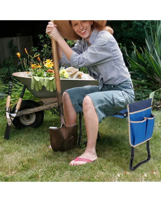 Garden Kneeler and Seat Folding Sturdy Gardening Stool-Blue - Blue - Garden Tools