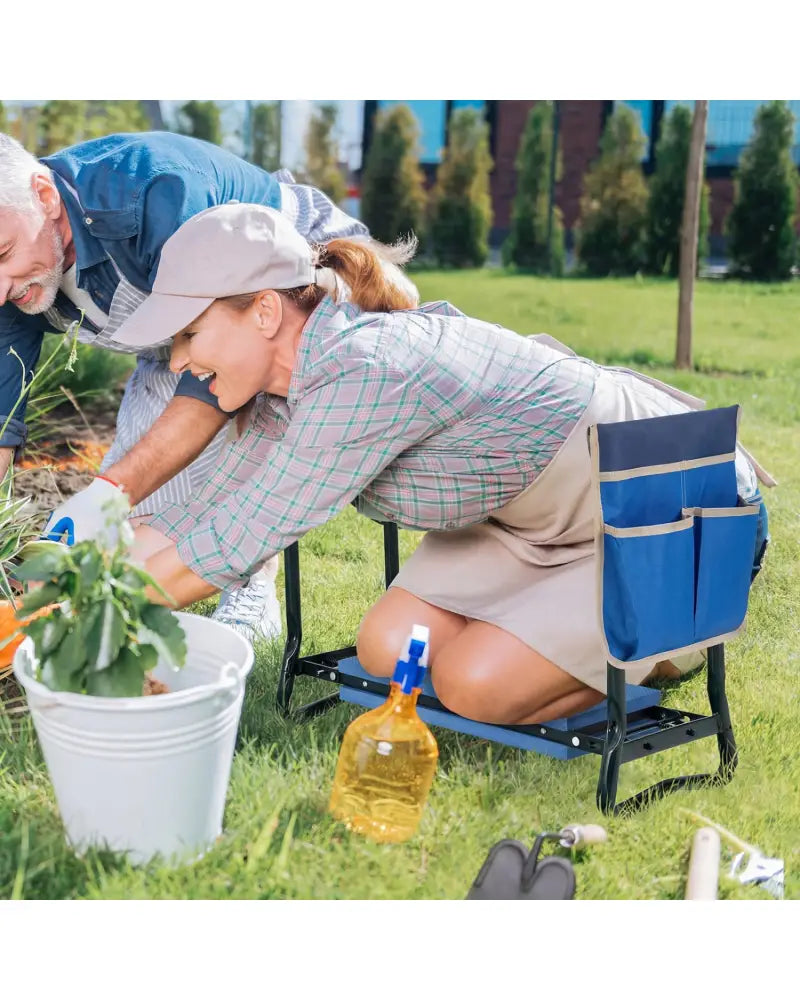 Garden Kneeler and Seat Folding Sturdy Gardening Stool-Blue - Blue - Garden Tools