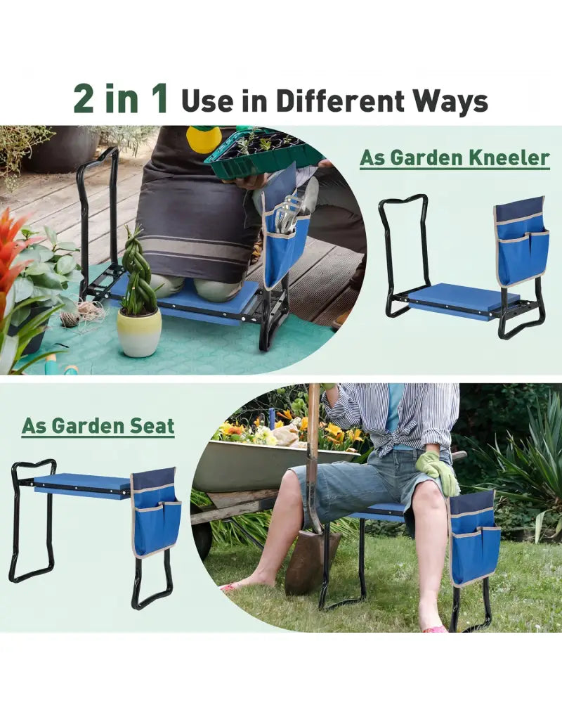 Garden Kneeler and Seat Folding Sturdy Gardening Stool-Blue - Blue - Garden Tools