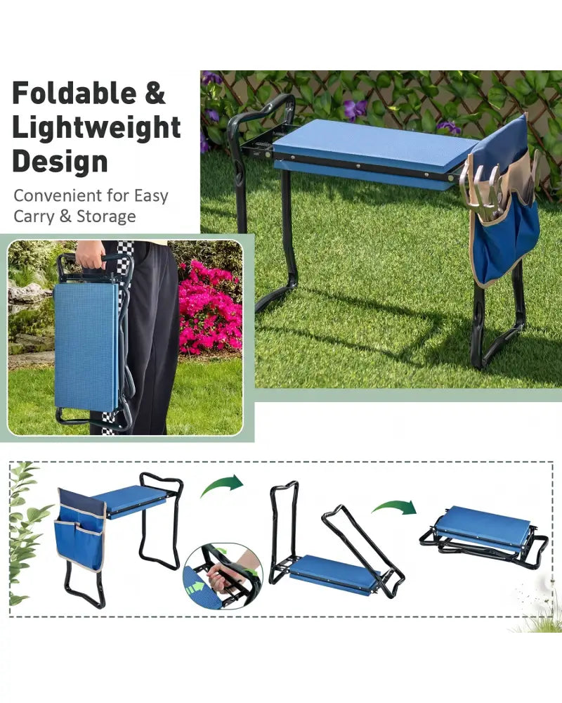 Garden Kneeler and Seat Folding Sturdy Gardening Stool-Blue - Blue - Garden Tools