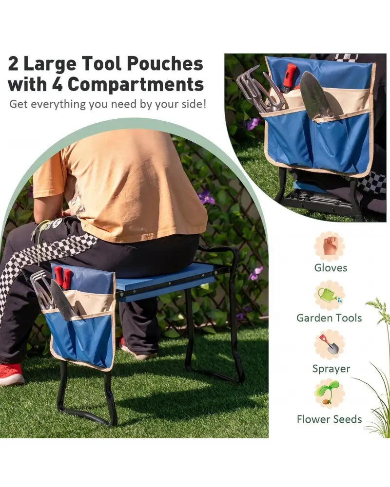 Garden Kneeler and Seat Folding Sturdy Gardening Stool-Blue - Blue - Garden Tools