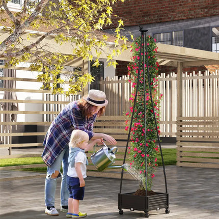 Garden Obelisk Trellis with Self-Drainage System for Climbing Plants-Black - Black - Raised Garden Beds