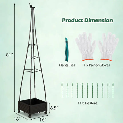 Garden Obelisk Trellis with Self-Drainage System for Climbing Plants-Black - Black - Raised Garden Beds