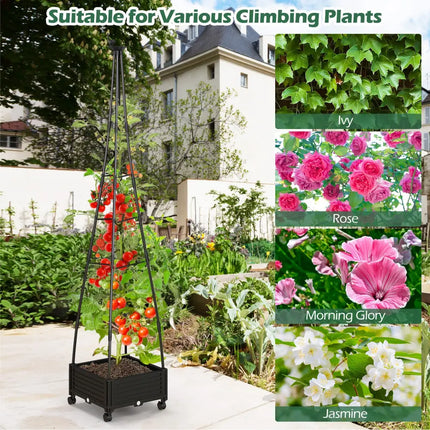 Garden Obelisk Trellis with Self-Drainage System for Climbing Plants-Black - Black - Raised Garden Beds