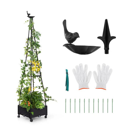 Garden Obelisk Trellis with Self-Drainage System for Climbing Plants-Black - Black - Raised Garden Beds