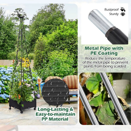 Garden Obelisk Trellis with Self-Drainage System for Climbing Plants-Black - Black - Raised Garden Beds