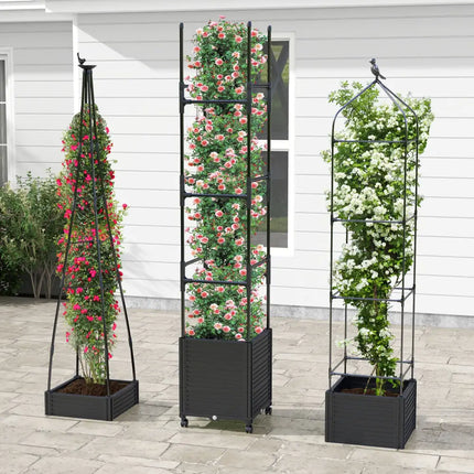 Garden Obelisk Trellis with Self-Drainage System for Climbing Plants-Black - Black - Raised Garden Beds