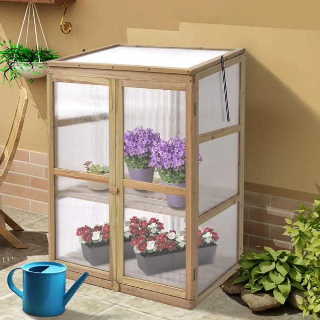 Garden Portable Wooden Raised Plants Greenhouse - Gray - Greenhouses
