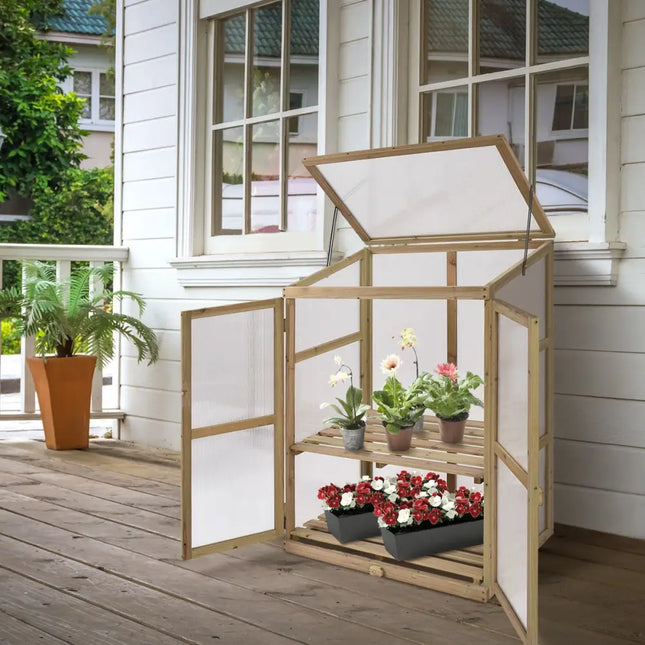 Garden Portable Wooden Raised Plants Greenhouse - Gray - Greenhouses