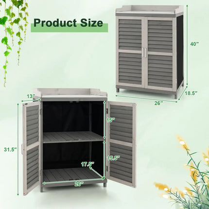 Garden Potting Bench Table with 2 Storage Shelves and Metal Plated Tabletop-Gray - Gray - Potting Benches & Tables