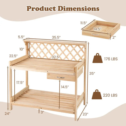 Garden Potting Bench Table Wooden Planting Workstation with Lattice Trellis - Potting Benches & Tables
