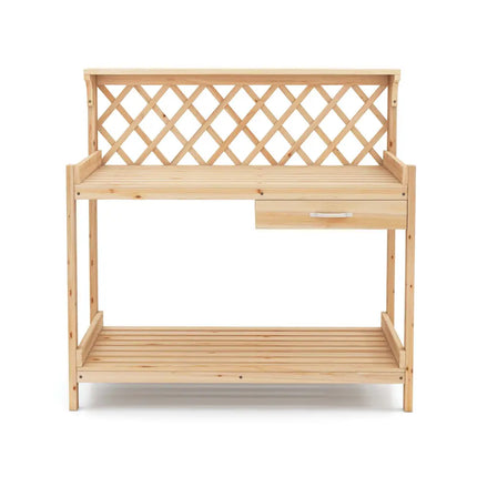 Garden Potting Bench Table Wooden Planting Workstation with Lattice Trellis - Potting Benches & Tables