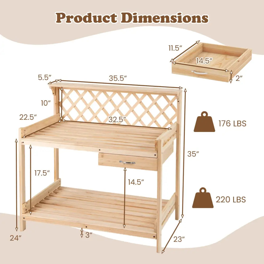 Garden Potting Bench Table Wooden Planting Workstation with Lattice Trellis - Potting Benches & Tables