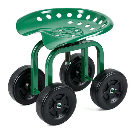 Garden Rolling Workseat with 360°Swivel Seat and Adjustable Height-Green - Green - Garden Carts