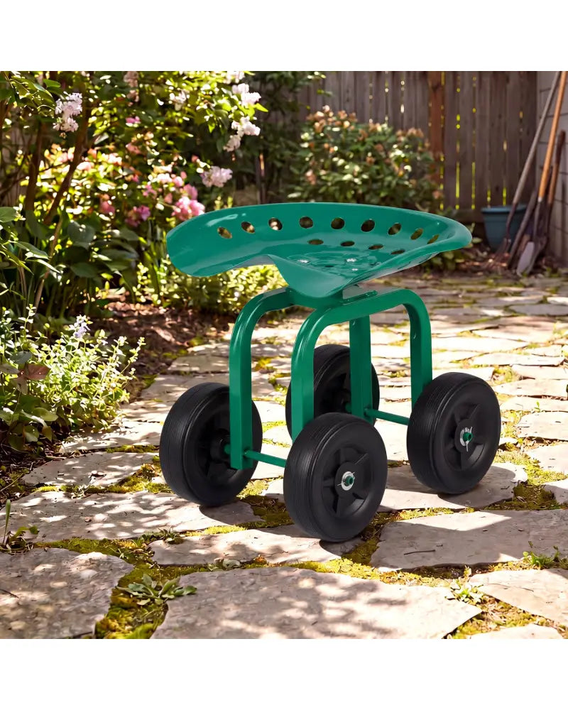 Garden Rolling Workseat with 360°Swivel Seat and Adjustable Height-Green - Green - Garden Carts