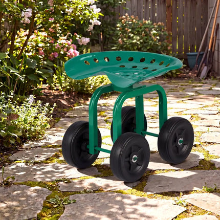 Garden Rolling Workseat with 360°Swivel Seat and Adjustable Height-Green - Green - Garden Carts