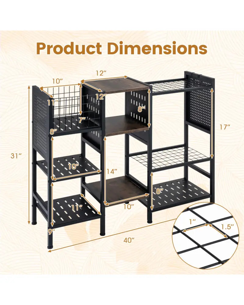 Garden Tool Organizer with Wooden Shelves for Garage and Shed-Black - Black - Sheds & Outdoor Storage