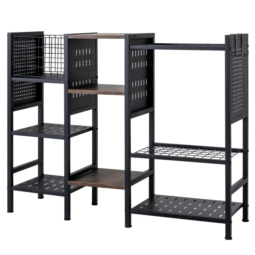Garden Tool Organizer with Wooden Shelves for Garage and Shed-Black - Black - Sheds & Outdoor Storage