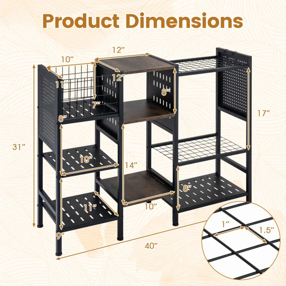 Garden Tool Organizer with Wooden Shelves for Garage and Shed-Black - Black - Sheds & Outdoor Storage