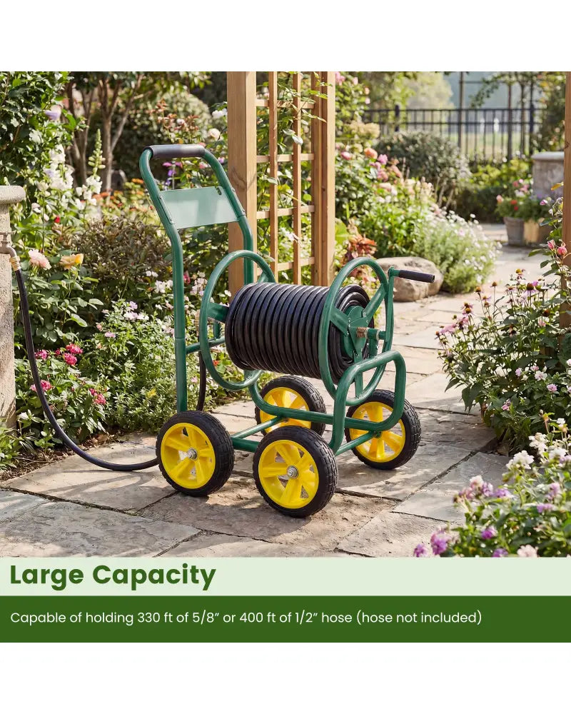 Garden Water Hose Reel Cart with 4 Wheels and Non-slip Grip-Green - Green - Watering & Irrigation