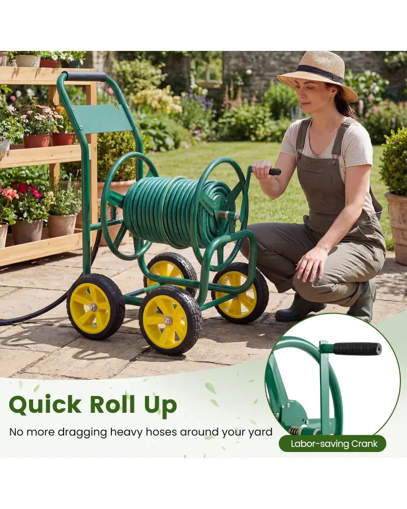 Garden Water Hose Reel Cart with 4 Wheels and Non-slip Grip-Green - Green - Watering & Irrigation