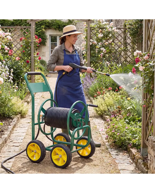 Garden Water Hose Reel Cart with 4 Wheels and Non-slip Grip-Green - Green - Watering & Irrigation