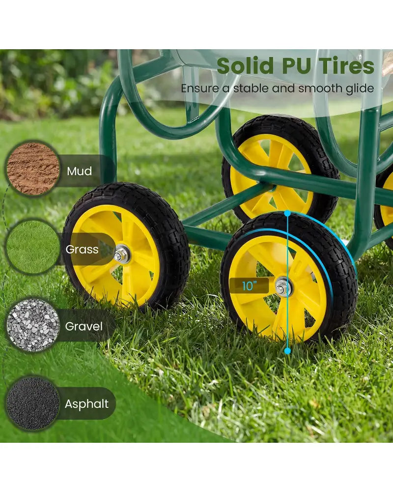 Garden Water Hose Reel Cart with 4 Wheels and Non-slip Grip-Green - Green - Watering & Irrigation