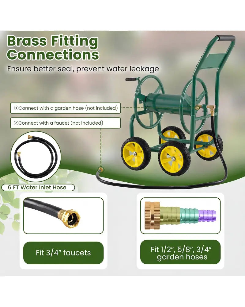 Garden Water Hose Reel Cart with 4 Wheels and Non-slip Grip-Green - Green - Watering & Irrigation