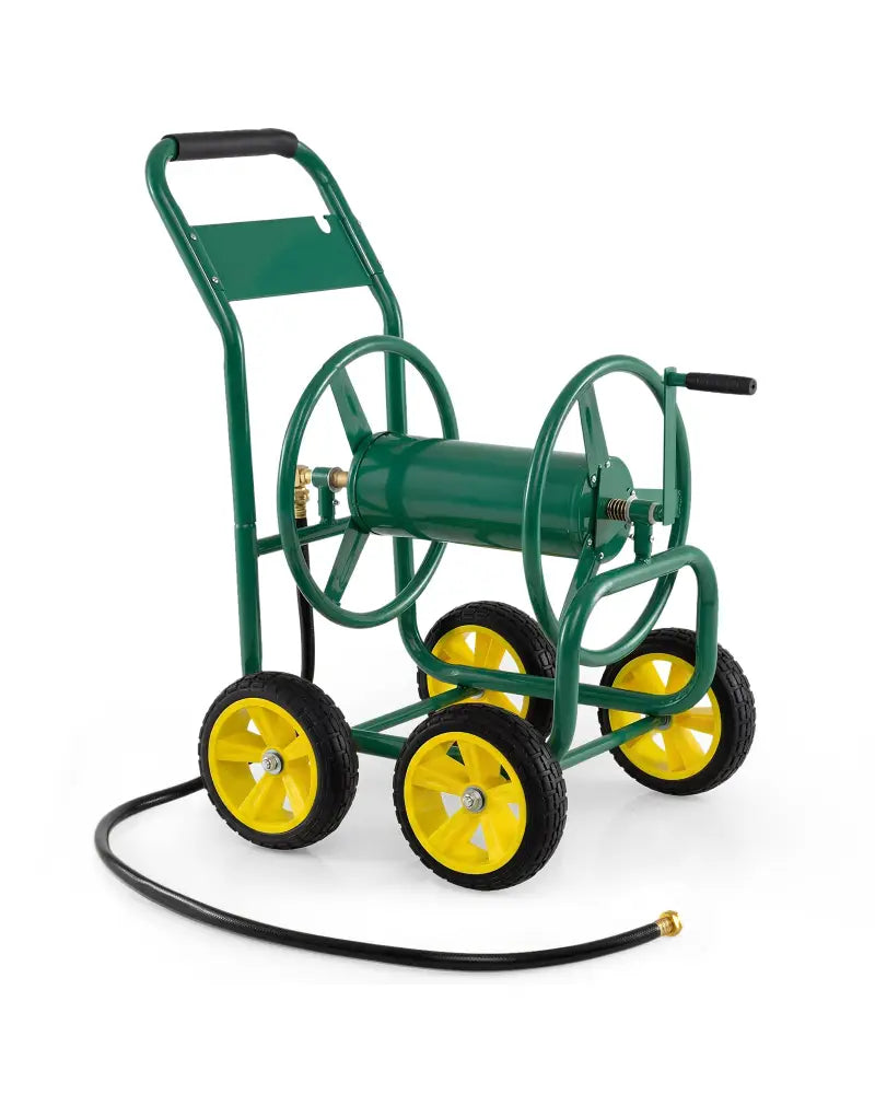Garden Water Hose Reel Cart with 4 Wheels and Non-slip Grip-Green - Green - Watering & Irrigation