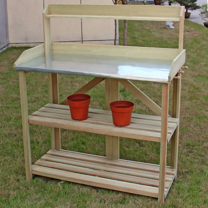 Garden Wooden Planting Bench Work Station - Gray - Potting Benches & Tables