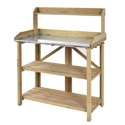 Garden Wooden Planting Bench Work Station - Gray - Potting Benches & Tables