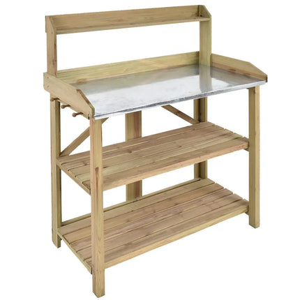 Garden Wooden Planting Bench Work Station - Gray - Potting Benches & Tables
