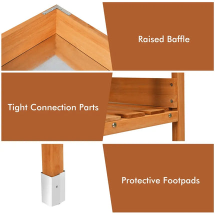 Garden Wooden Potting Bench Work Station with Hook - Brown - Potting Benches & Tables