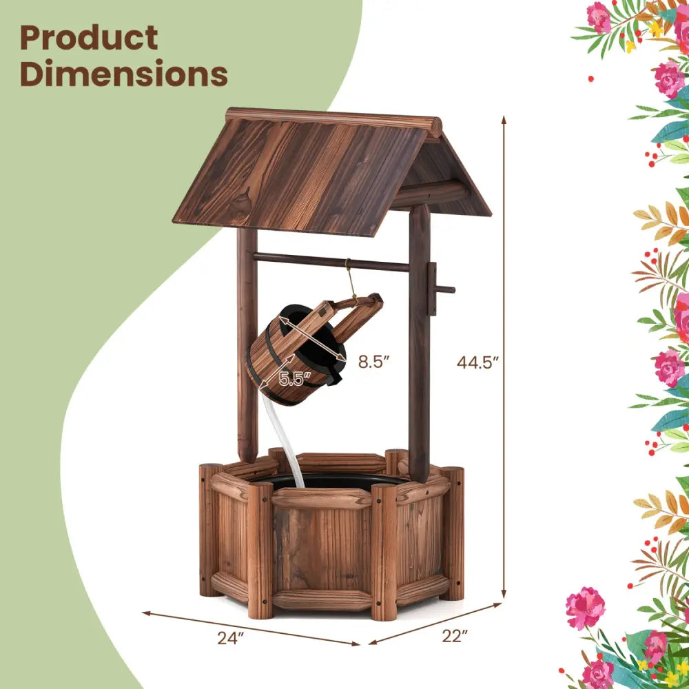Garden Wooden Wishing Water Fountain with Pump - Brown - Outdoor Water Fountains