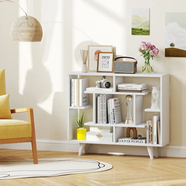 Geometric Bookcase with Anti-Tipping Kit and Storage Shelving Unit-White - White - Bookcases