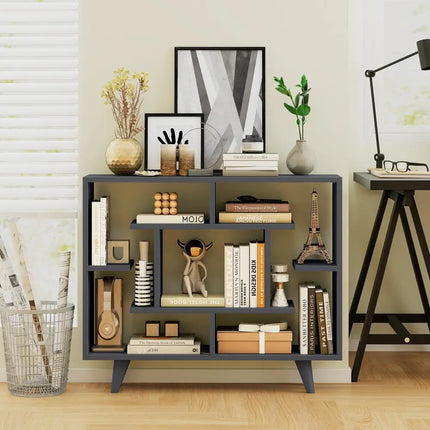 Geometric Bookcase with Anti-Tipping Kit and Storage Shelving Unit-Black - Black - Bookcases
