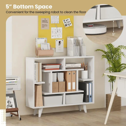 Geometric Bookcase with Anti-Tipping Kit and Storage Shelving Unit-White - White - Bookcases