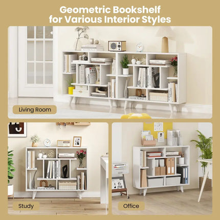 Geometric Bookcase with Anti-Tipping Kit and Storage Shelving Unit-White - White - Bookcases