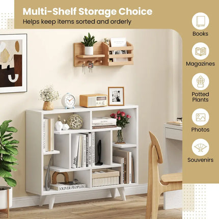 Geometric Bookcase with Anti-Tipping Kit and Storage Shelving Unit-White - White - Bookcases