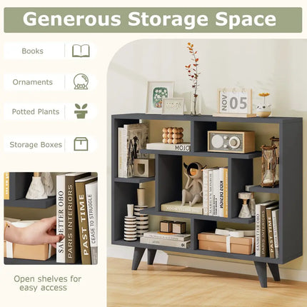 Geometric Bookcase with Anti-Tipping Kit and Storage Shelving Unit-Black - Black - Bookcases