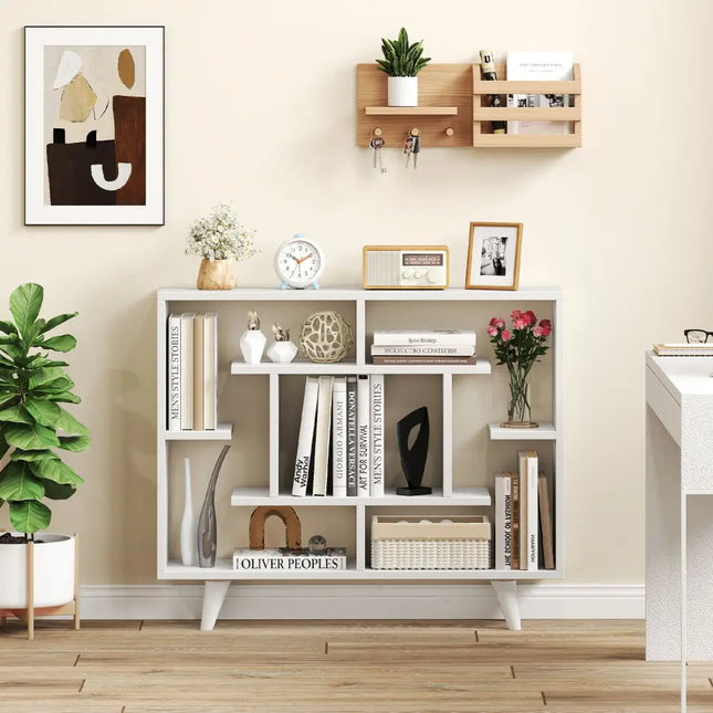 Geometric Bookcase with Anti-Tipping Kit and Storage Shelving Unit-White - White - Bookcases