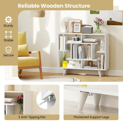 Geometric Bookcase with Anti-Tipping Kit and Storage Shelving Unit-White - White - Bookcases